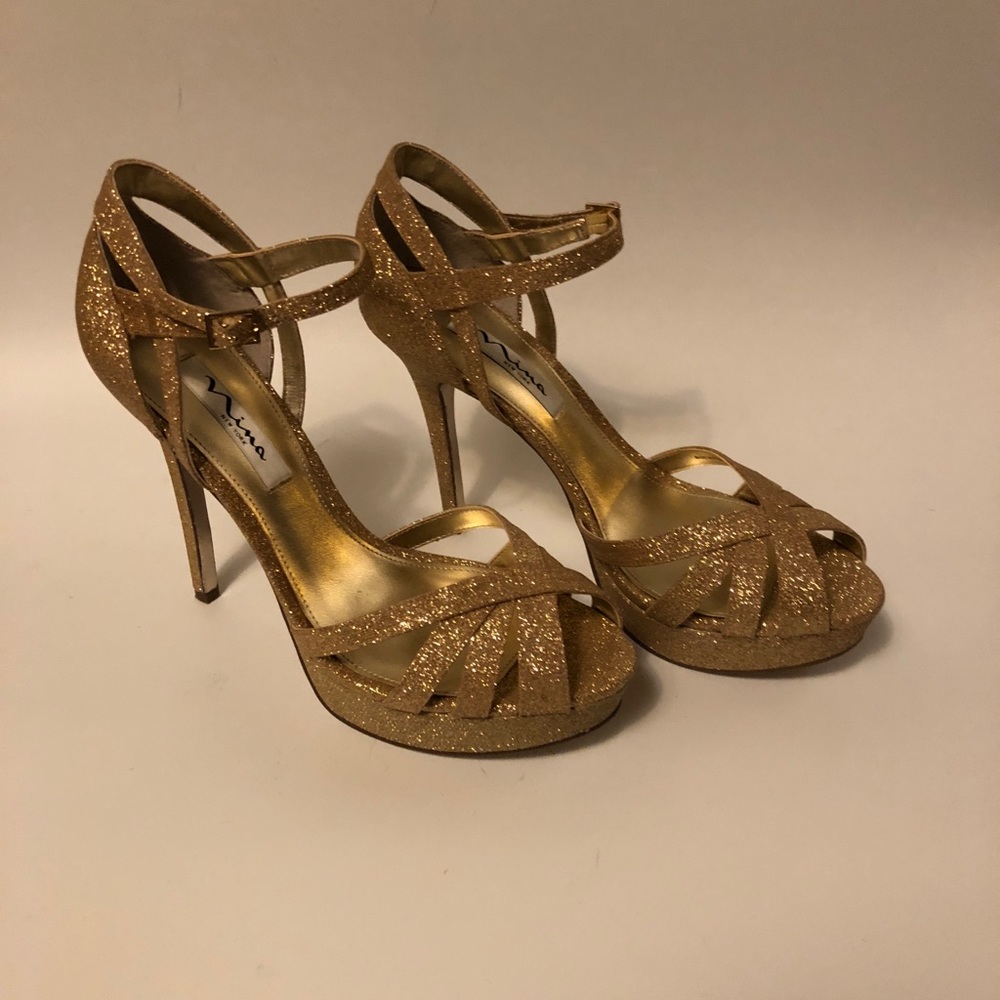Gold Nina platform heels